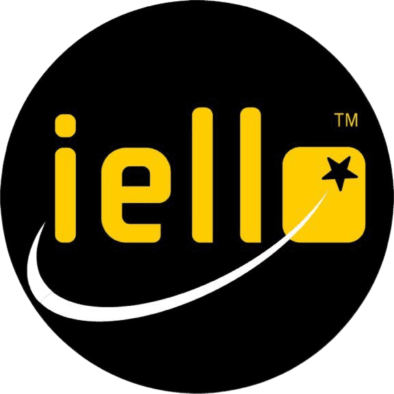 Logo IELLO. IELLO écrit en jaune sur fond noir
